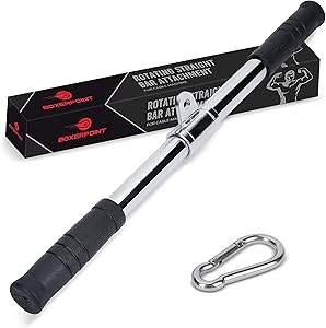 Rotating Straight Bar Cable Attachment - Revolving Cable Machine Accessories - Non-Slip Tricep Pushdown Bar Home Gym Attachments - Triceps Pull Down, Bicep Curl, LAT Pulldown with Carabiner