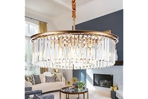 lighceac 23" 8-Light Modern Crystal Chandelier Light Fixtures 2 Rings Gold Luxury Chandeliers for Dining Room Round Hanging Pendant Lighting for Living Room Kitchen Entryway Bedroom