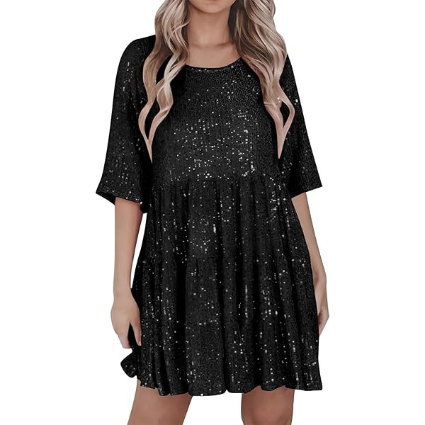 Amazon.com: Plefoyu Women Sparkly Sequin Dress Short Flowy Tiered Tunic  Dress Shiny Loose Glitter Party Club Night Out Mini Dress Black : Clothing,  Shoes & Jewelry