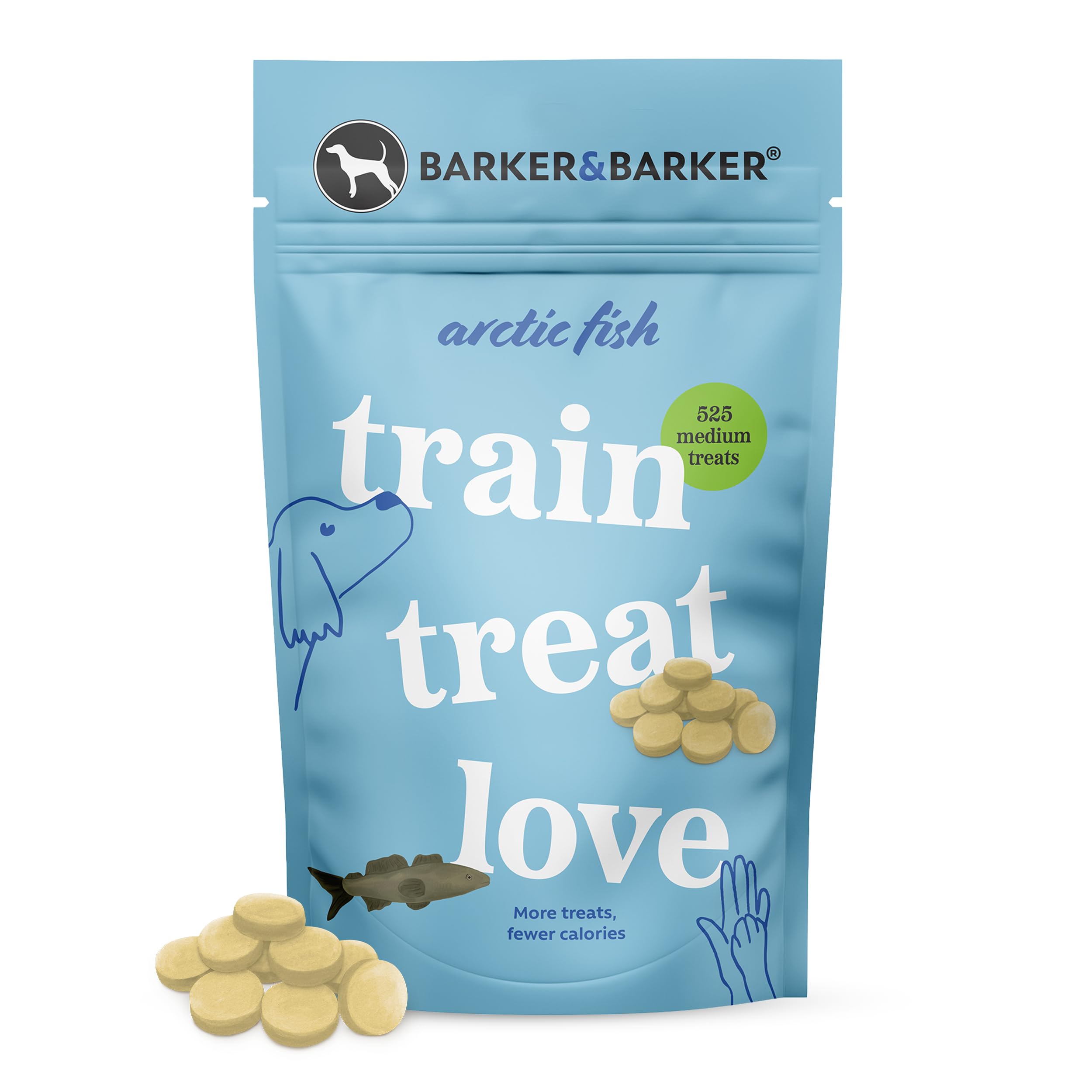Barker and Barker Grain Free Dog Training Treats - 525 Tasty & Healthy Medium Arctic Fish Treat Pack - Low Calorie, High in Protein | No Artificials - 100% Human-Grade for Small & Medium Breed Dogs
