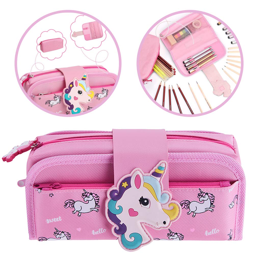 Pencil Case CHEPL Canvas Detachable Pen Bag Cartoon Zipper Closure Stationery Organizer School Stationery for Girl Boy and Adult