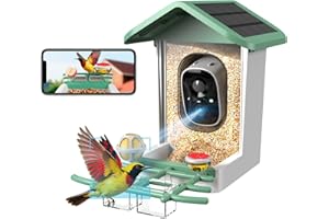 POWREJUV Bird Feeder with Camera, 2K Smart BirdCamera with Solar Powered, AI Identify Birds Species, Instant Arrival Alerts, 2.4Ghz WiFi Bird House for Outdoors, Ideal Gift for Family and Bird Lovers (Green)