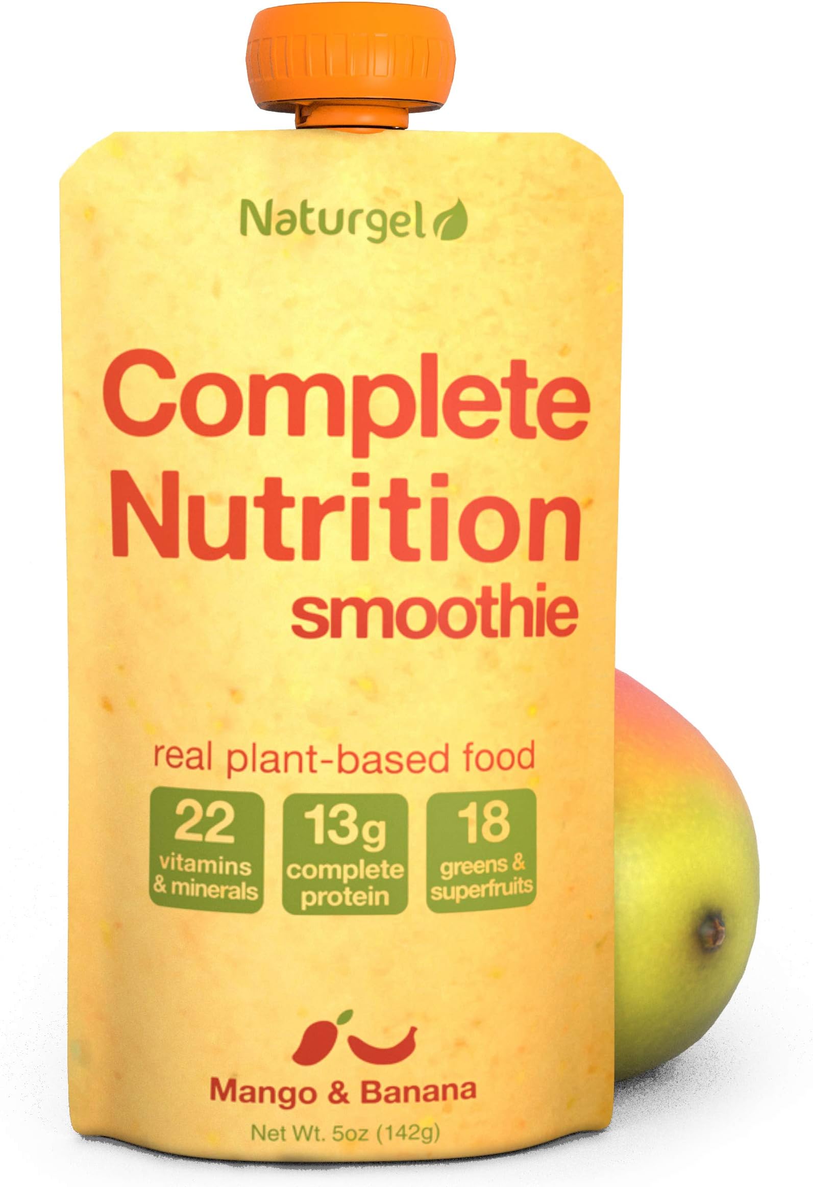 Naturgel Meal Replacement Smoothie, 10 Pouches - Nutrition Shake with 13g Plant-Based Complete Protein, 22 Vitamins & Minerals, Greens, Healthy Fats, Fiber and more