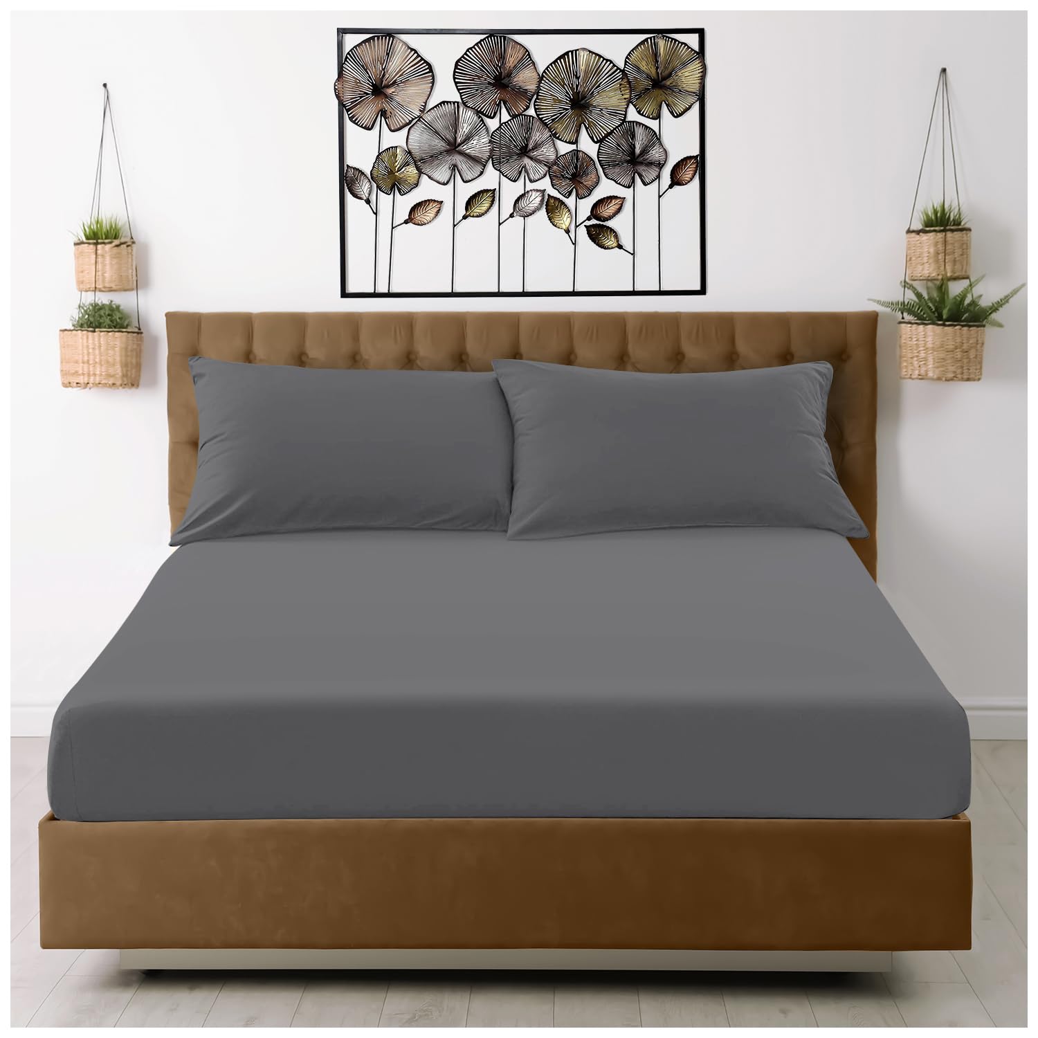 GC GAVENO CAVAILIA Fitted Sheet King Size (25cm) Deep Pocket - Microfiber Bed Sheets Charcoal - Breathable, Fade & Wrinkle Resistant - Elasticated Corners Easycare Mattress & Bottom Sheet (152x203cm) — image 1