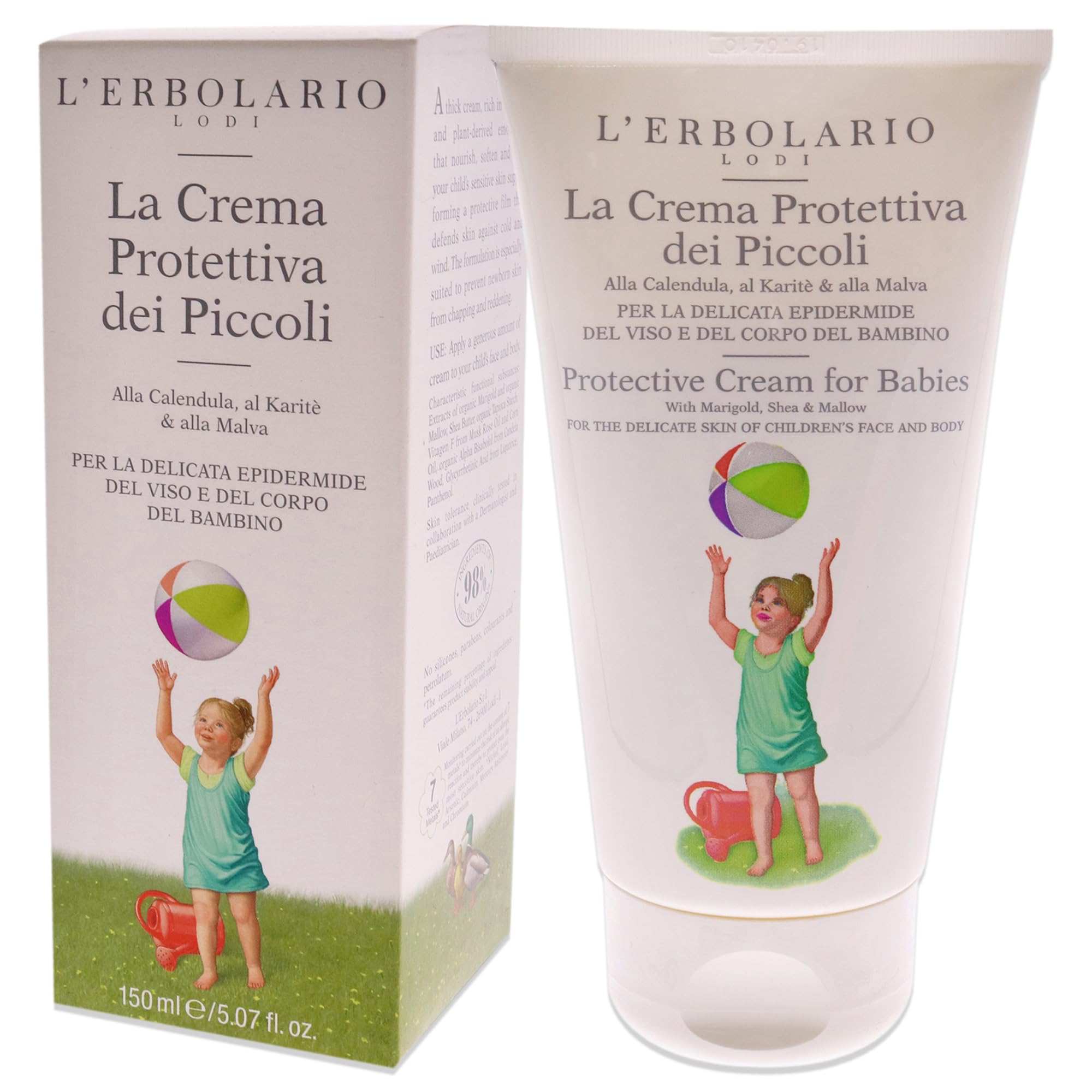 L'Erbolario Protective Cream For Babies - Rich In Vitamins And Plant-Derived Emollients - With Marigold, Shea And Mallow - Nourish, Soften And Keep Your Child’s Sensitive Skin Supple - 5.07 Oz