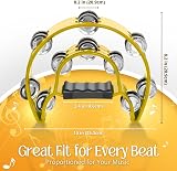 Flexzion Tambourine Half Moon Metal Jingles Double Row Yellow 25cm 23cm Handle view 4