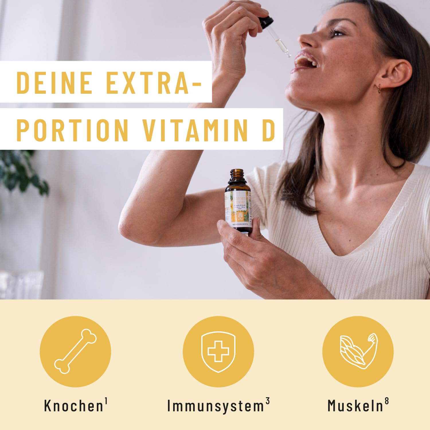 NATURTREU® Vitamin D3 K2 Tropfen hochdosiert & vegan - 100% pflanzlich (ohne tierisches Lanolin) - 1000IE Vitamin D + Vitamin K2 - Sonnenfreund 3