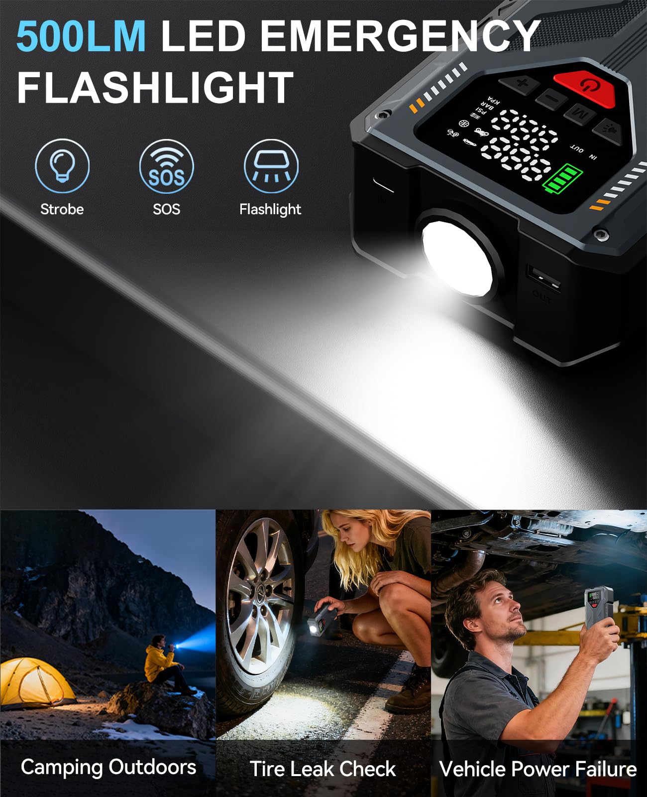 Jump Starter with Air Compressor, 4000A Battery Jumper Starter Portable and 150PSI Tire Inflator Air Pump(8.0L Gas/6.5L Diesel), 12V Auto Booster with USB Charger, Car Emergency Gift for Women, Men