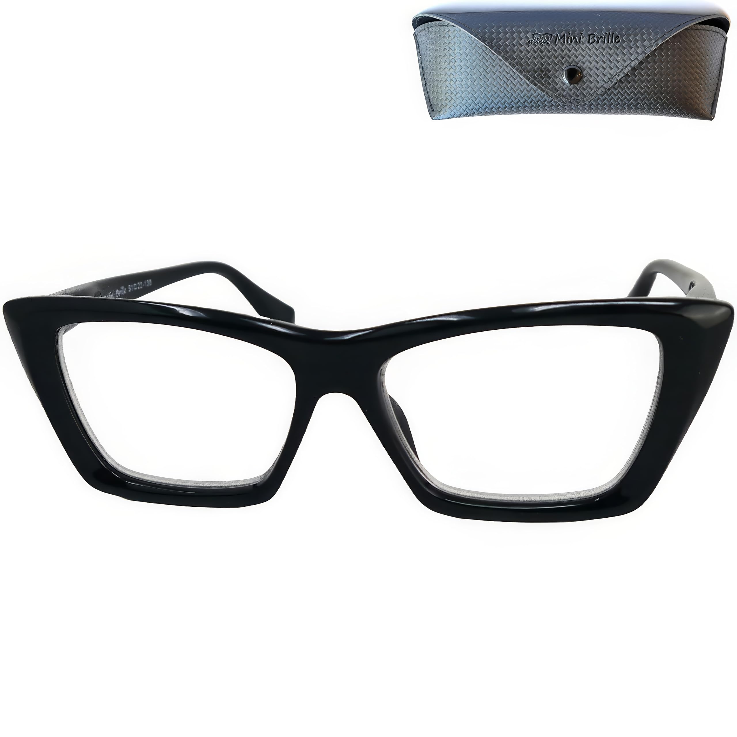 Mini Brille - Cat Eye Blue Light Blocking Reading Glasses with Large Square Lenses, FREE Case, Oversize Thick Plastic Frame (Black), Women Anti Blue Light Filter +1.00 Magnification