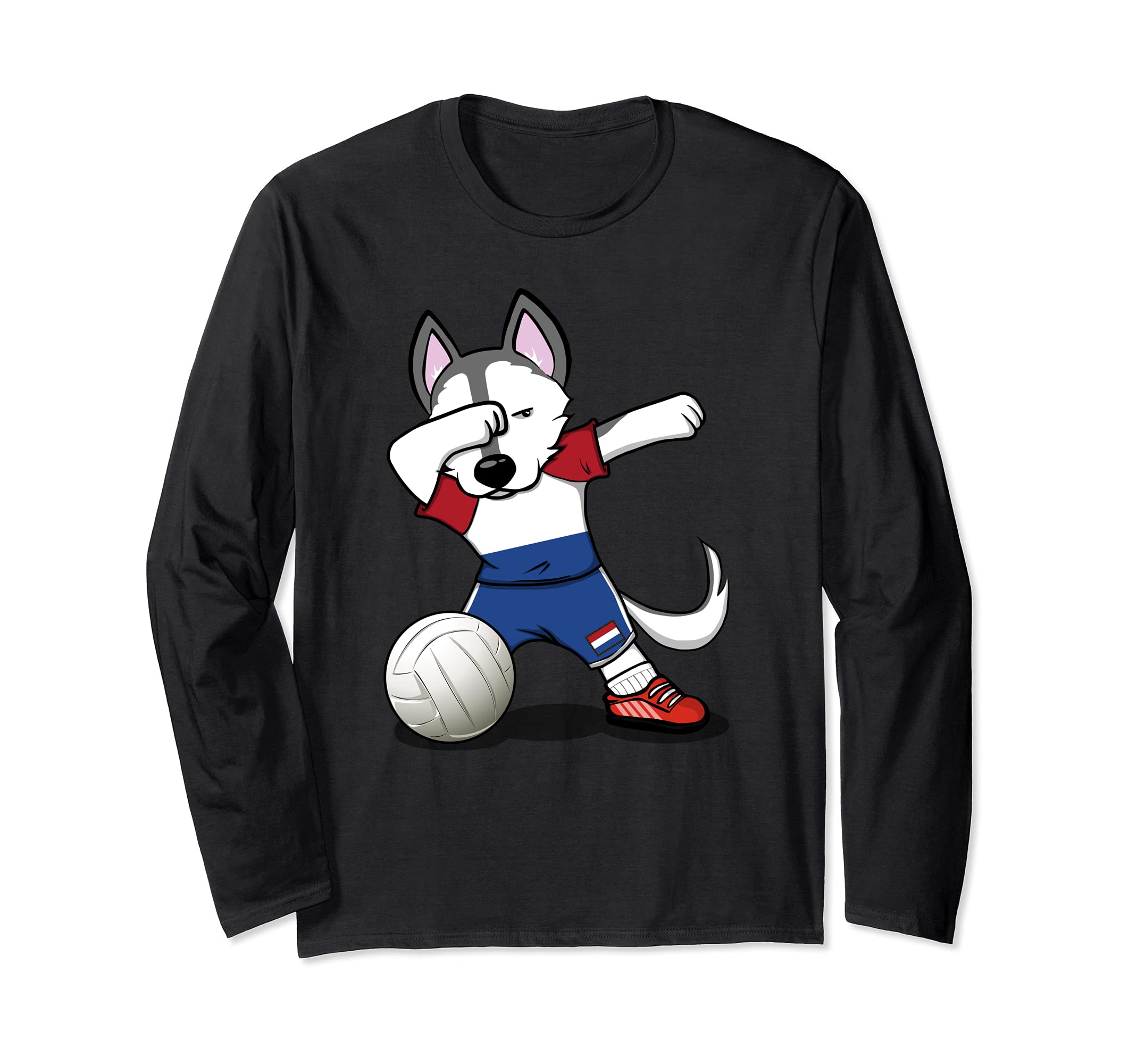 Dabbing Husky Netherlands Volleyball Fans Jersey Dutch Flag Long Sleeve T-Shirt