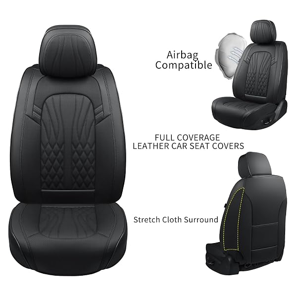 MINGBRON SEAT COVERS FOR CARS, WATERPROOF SEAT COVERS, LEATHER CAR SEAT COVERS 2 PACK, UNIVERSAL SEAT CUSHION PROTECTOR FOR MOST CARS BLACK