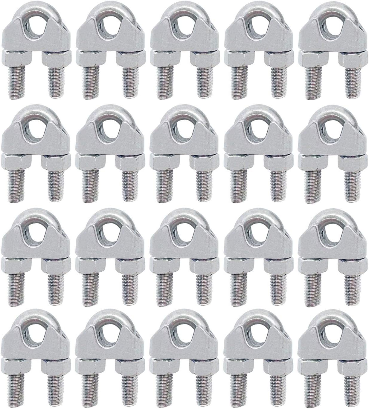 Wire Rope Clip, Luckkyme Wire Rope Clamp 20PCS Stainless Steel 1/4" M6 Wire Rope Cable Clip Clamp