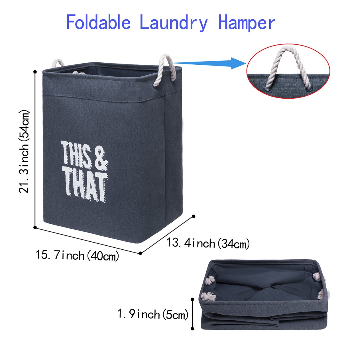 Chrislley Laundry Hamper Basket with Handles Dirty Clothes Laundry Basket Hamper Large Home Laundry Hamper Sorter Laundry Hamper Bag (Blue)