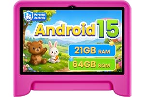 Android 15 Kids Tablet 10.1 Inch, Octa-Core Processor, Case Included,Pink | Built-in parental controls; Google Kid Space installed; 2.4G/5G dual-band WiFi; 21GB RAM 64GB ROM; For Ages 2-12 Toddler