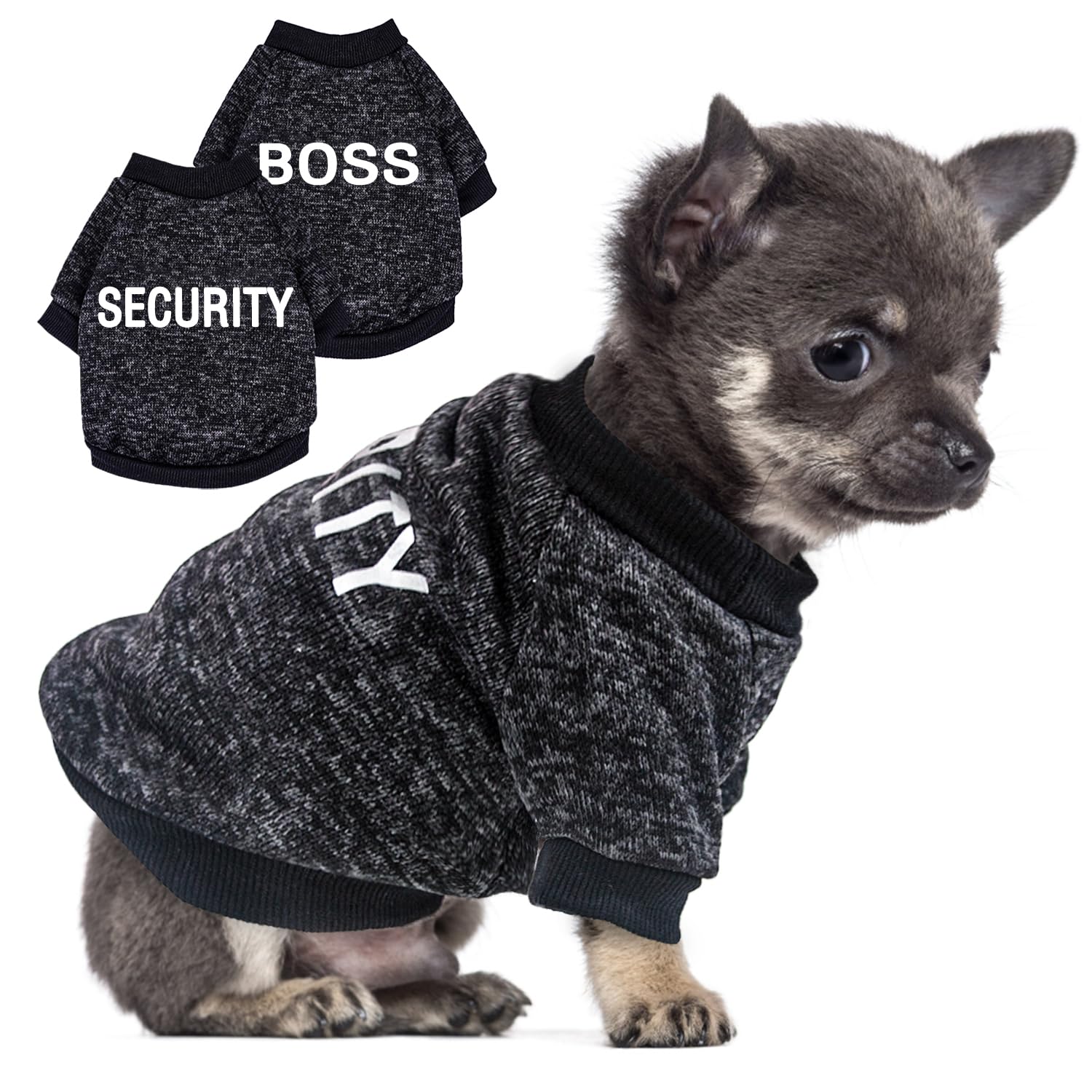 Photo 1 of 2 Pack Black Security Dog Sweatshirt Fleece Dog Sweaters for Small Dogs Boy Male Warm Winter Puppy Sweater Teacup Chihuahua Clothes Cat Sweater Pet Outfit Coat, Black, XXS
