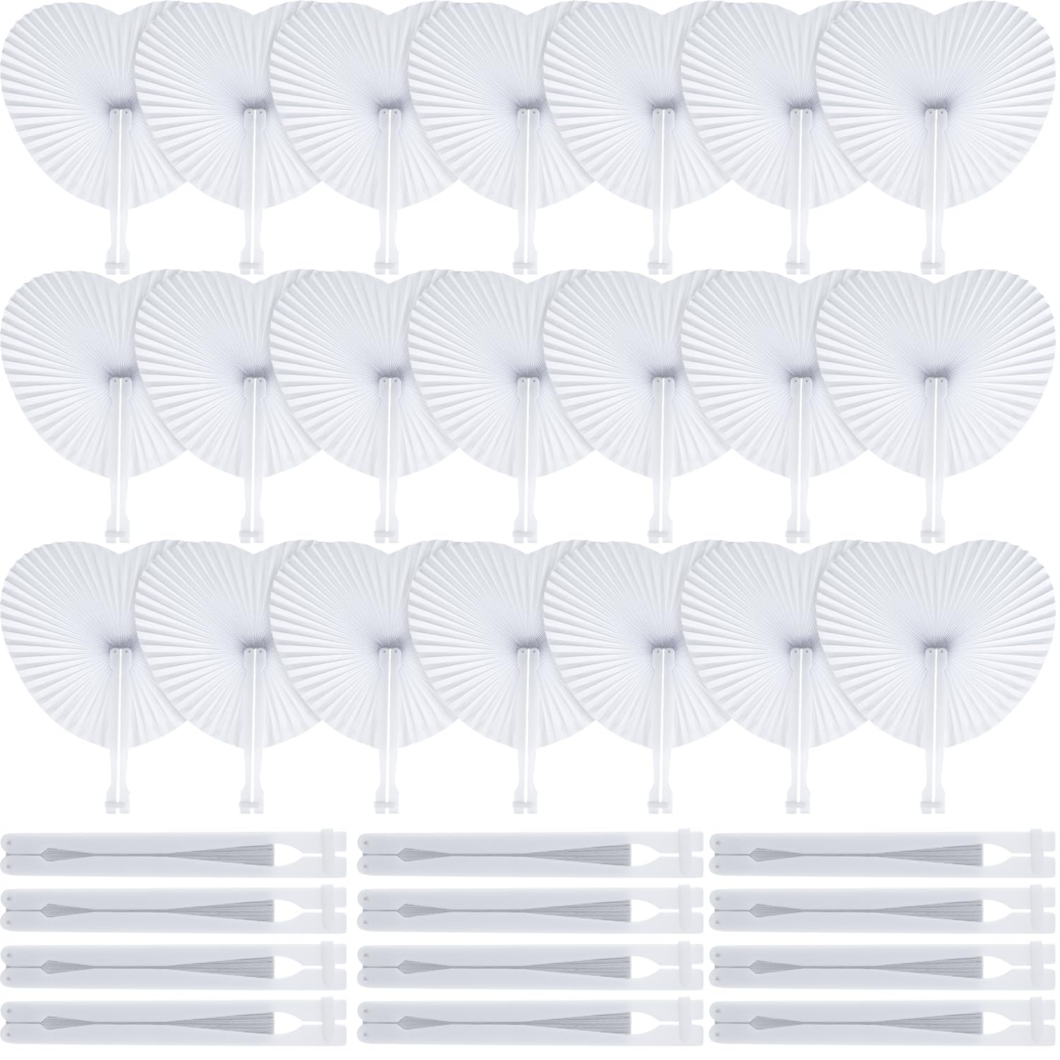Blulu 60 Pack Folding Hand Fan Wedding Fans for Guests White Paper Fans for Wedding Favors Heart Shaped Assortment with Plastic Handle for Birthday Party Supplies Wedding Decorations