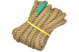 JFFLYIT Jute Rope Natural Jute Manila Rope Nautical Hemp Rope Twisted Natural Thick Heavy Duty Rope for Crafts, Bundling,Anchor, Hammock, Nautical, Tug of War, Railings,Decorate (1 in X 32 Ft)