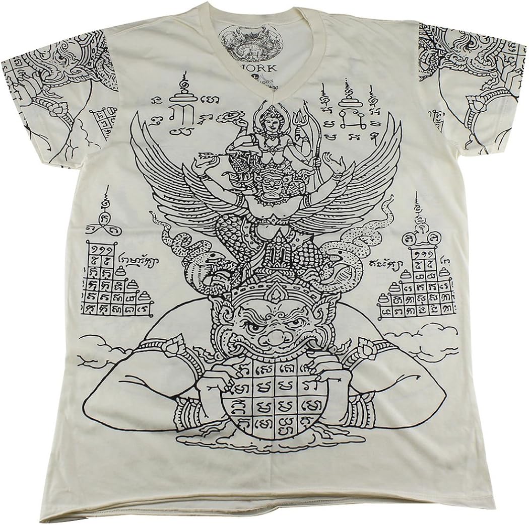 Work Thai Tattoo Sak Yant Vishnu Rahu Garuda T Shirt White Wk04