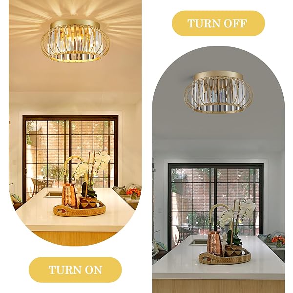 CABVOPE 3-LIGHT MODERN CRYSTAL CHANDELIER GOLD FLUSH MOUNT CEILING LIGHT FIXTURES FOR HALLWAY FOYER BEDROOM KITCHEN DINING ROOM LIVING ROOM, METAL INDOOR CLOSE TO CEILING LAMP
