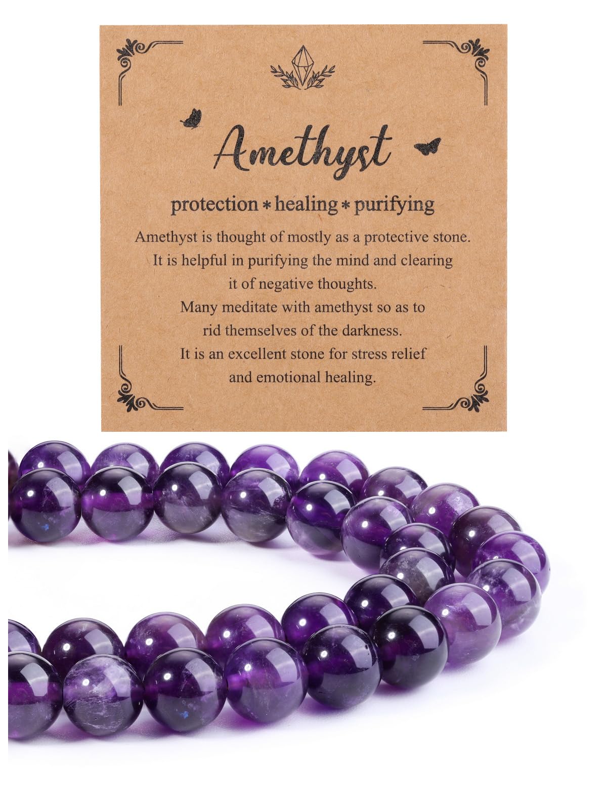 CrystalTears 8mm Amethyst Crystal Beads 96pcs Round Purple Healing Stone for Jewellery Making, Bracelet, Necklace, Earrings - DIY Crafting Gifts for Women Girls