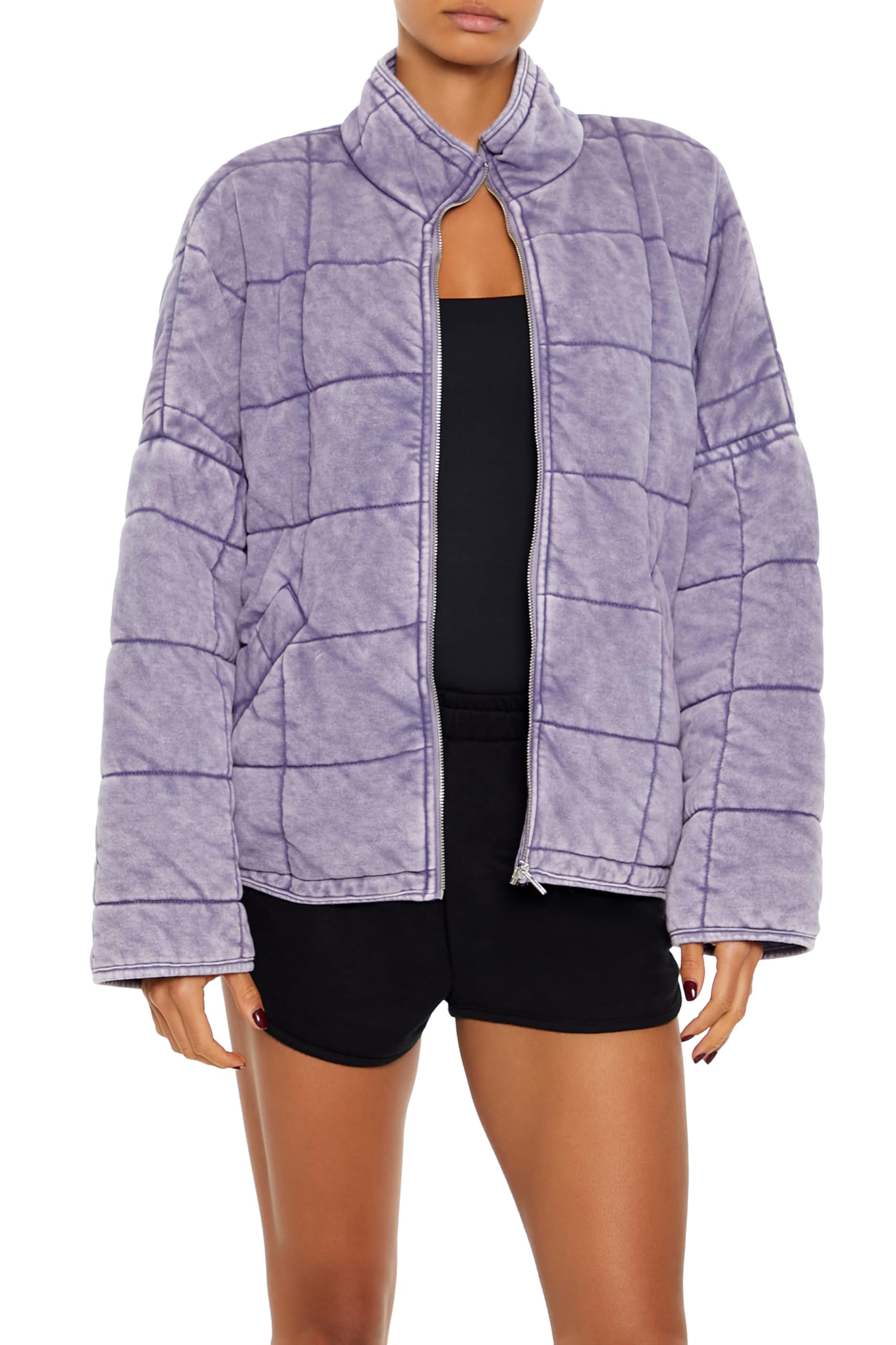 Forever 21 Women’s Quilted Zip-Up Jacket, Lavender