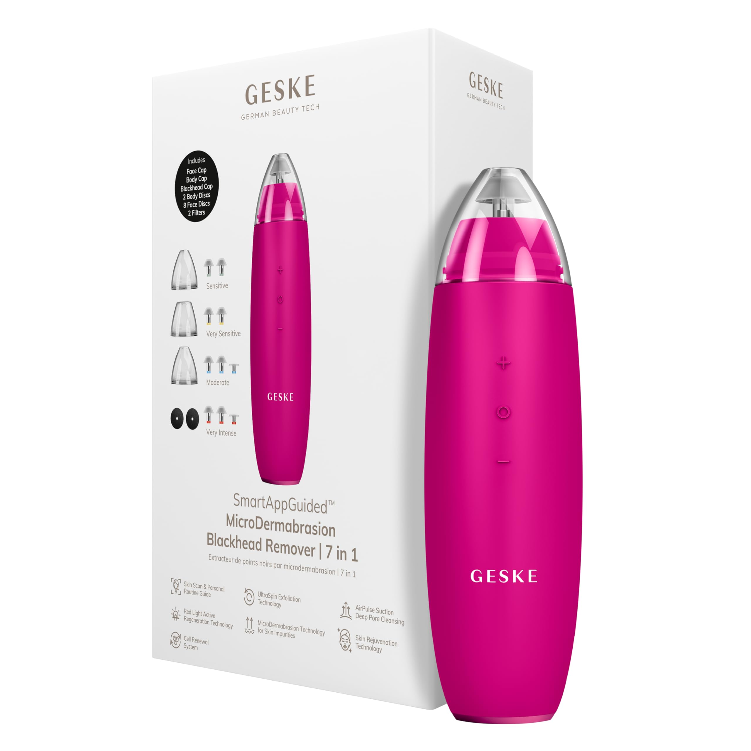 GESKE SmartAppGuided™ MicroDermabrasion Blackhead Remover | 7 in 1 | Blackhead remover | Electric pore cleaner | Innovative vacuum cup | Beauty tool | Skin cleansing device | Skincare device