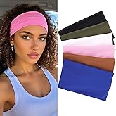 TuTive Wide Non-Slip Boho Elastic Women's Headbands - 6 Pack Fashionable Hair Accessories for Yoga, Workouts, Running, and Sports