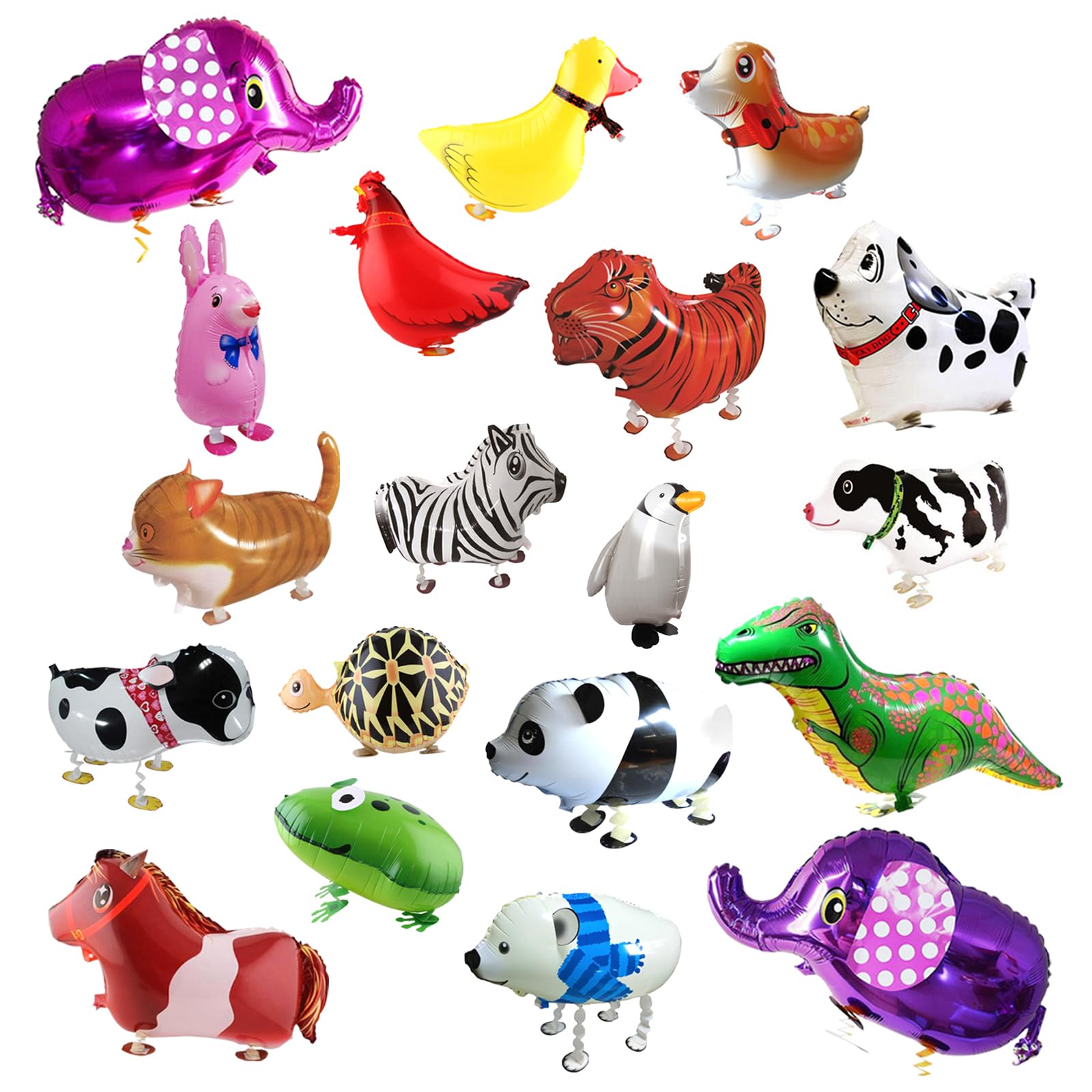RETON 20Pcs Set Walking Animals Balloons Pets, Balloons, Mylar Foil Helium Aluminum Balloon Kit, Assorted Animal Foil Party Balloons for Celebrations Decorations