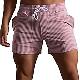 Mens Shorts 5" Casual Summer Stripes Elastic Waist Classic Fit Daily Wear Jogger Workout Cotton Shorts