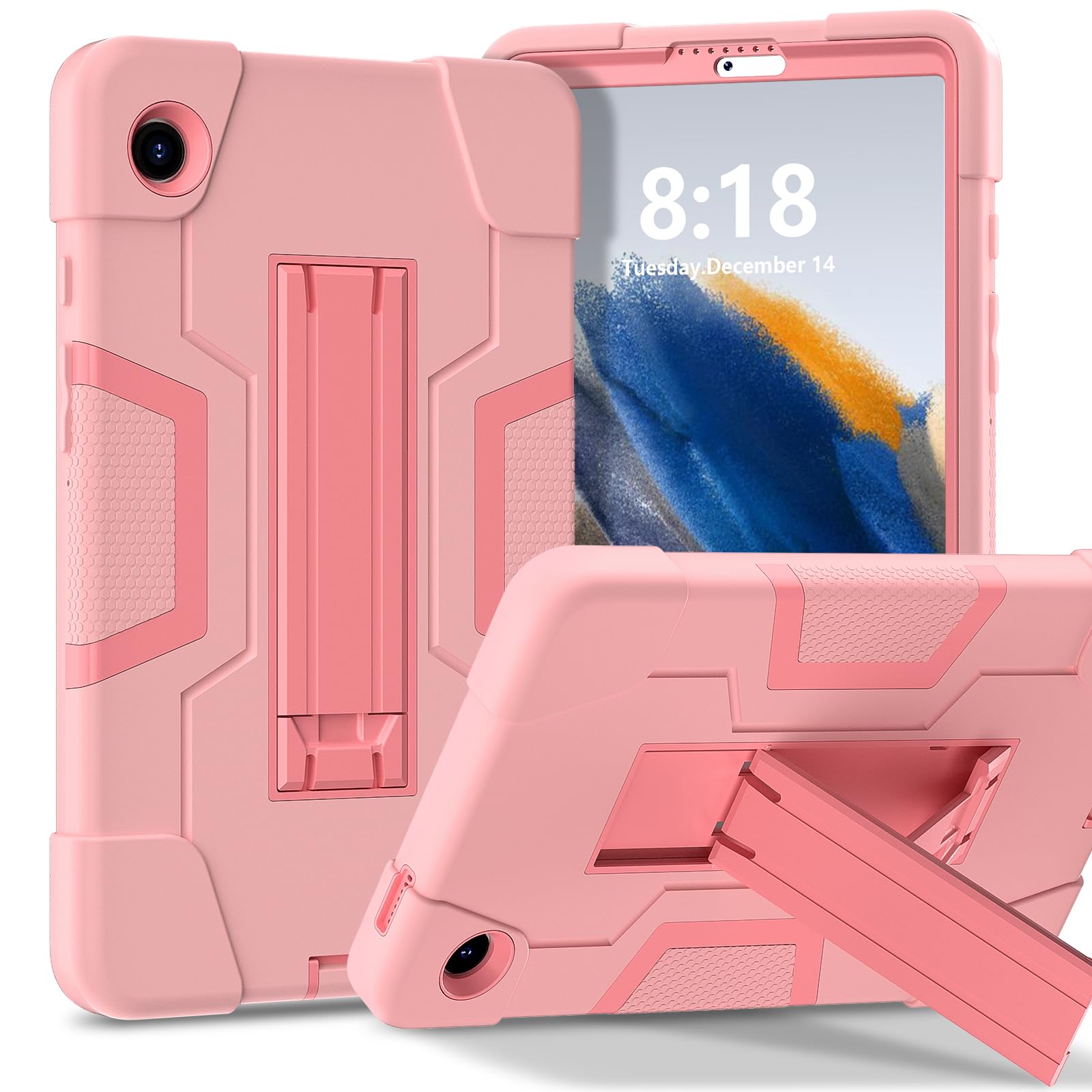 Photo 1 of Meifei Case for Galaxy Tab A9 8.7 2023 Case, Heavy Duty Hard PC Soft Silicone SM-X110 SM-X115 Shockproof High Impact Protective Case for Samsung A9 8.7 Inch 2023 Rosegold