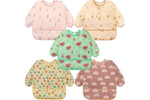 Accmor 5 Pack Long Sleeve Bibs, Baby Smock Waterproof Sleeved Bib Smock for Baby Toddler 6-36 Months