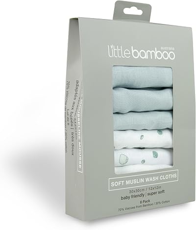 Little Bamboo Muslin Wash Cloths 6 Pack 30x30 cm Whisper Grey