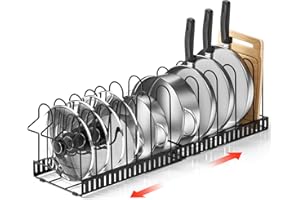 Duerer Pan Rack Organizer, Extensible Pots and Pans Organizer with 4 DIY Methods, 14 Non-Slip Tiers Adjustable Height and Pos