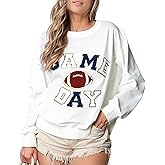 Xunger Women’s Football Print Sequin Sweatshirt Crewneck Oversized Long Sleeve Pullover Tops Gameday Sweatshirts