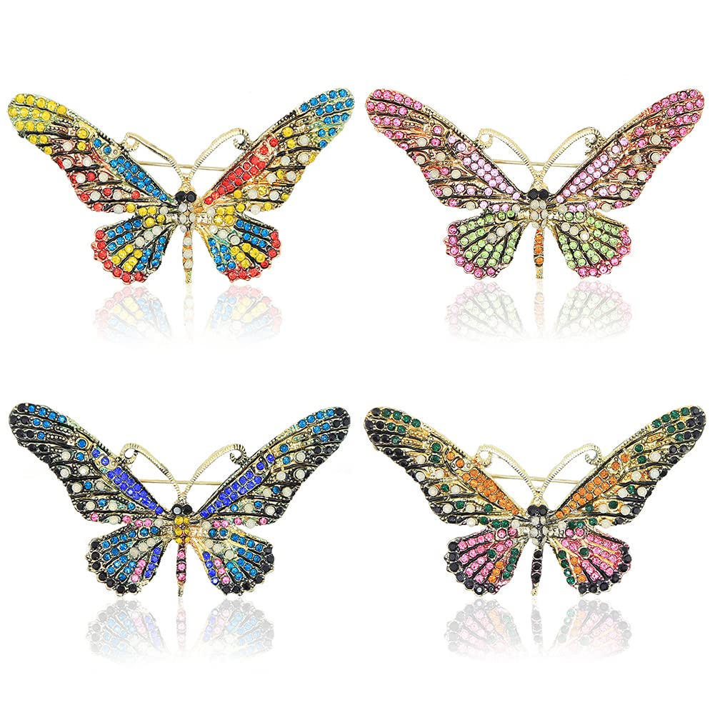 4PCS Butterfly Crystal Brooch Pin Rhinestones Breastpin with a storage bag for Women Gift Clothes Collar Dress Scarf Decoration