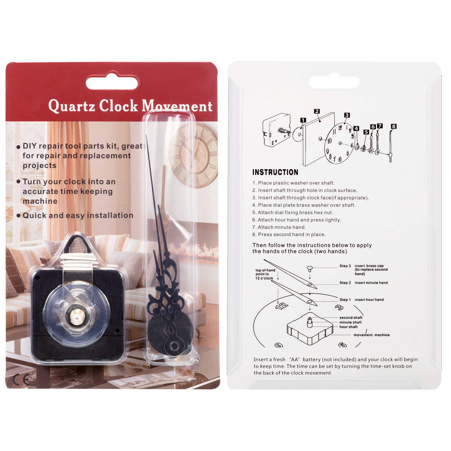 2 Pair Hands Quartz Clock Movement DIY Wall Clock Movement Mechanism Clock Repair Parts Replacement (Shaft Length 1-1/5 Inch/ 31 mm, Color Set 3)