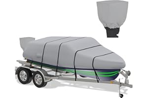 K-Musculo Boat Cover, 16-18.5 ft Heavy Duty 800D Waterproof Boat Cover, Tear UV Resistant with Motor Cover, Fits V-Hull, Tri-