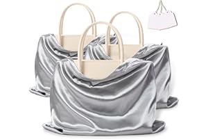 Vonty 3 Pack Silky Dust Bags for Shoes and Purses, Satin Drawstring Bag for HandBags Boots - Grey Shoe Bag Silk Dust Cover Bag Protector Travel Storage Pouch(23.6 x 19.6 In)