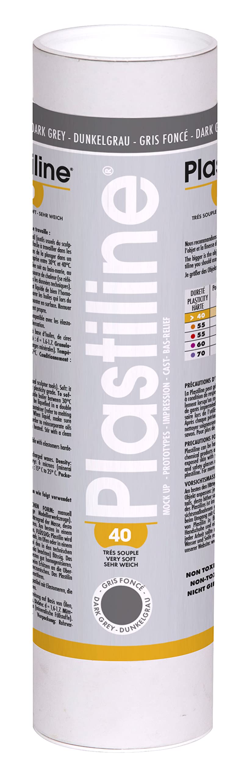 Plastiline 1740T - Plastiline tube - Modelling Paste, High Precision -Sculpting, Moulding - Hardness 40 (very soft) - 1 kg - Dark Grey shade. Made in France