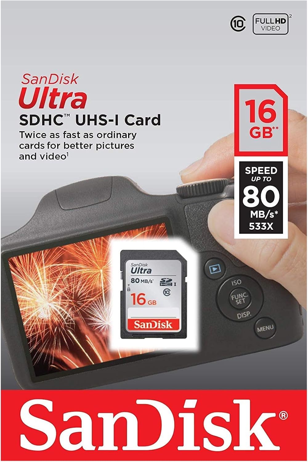 SanDisk Ultra 16GB SDHC Memory Card UHS-I Class 10 Up to 80MB/s Black Grey