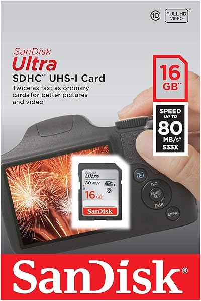 SanDisk Ultra 16GB SDHC Memory Card UHS-I Class 10 Up to 80MB/s Black Grey