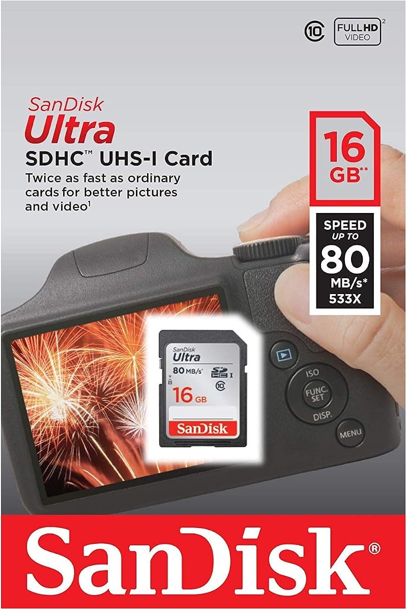 SanDisk Ultra 16GB SDHC Memory Card UHS-I Class 10 Up to 80MB/s Black Grey