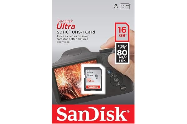SANDISK Ultra 16GB Class 10 SDHC UHS-I Memory Card up to 80MB/s (SDSDUNC-016G-GN6IN) | Read Speeds Up to 80MB per S, Full-HD Video Compatible, 10-Year Limited Warranty