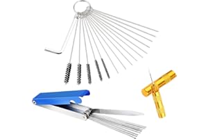 SUXGUMOE Carburetor Carbon Dirt Jet Remove Cleaner, Carburetor Cleaning Tool Kits for Motorcycle ATV Moped Welder Carb (13 Cleaning Wires Set + 5 Nylon Brushes + 10 Cleaning Needles + 1 Wrench + 1 Sharp Pick)
