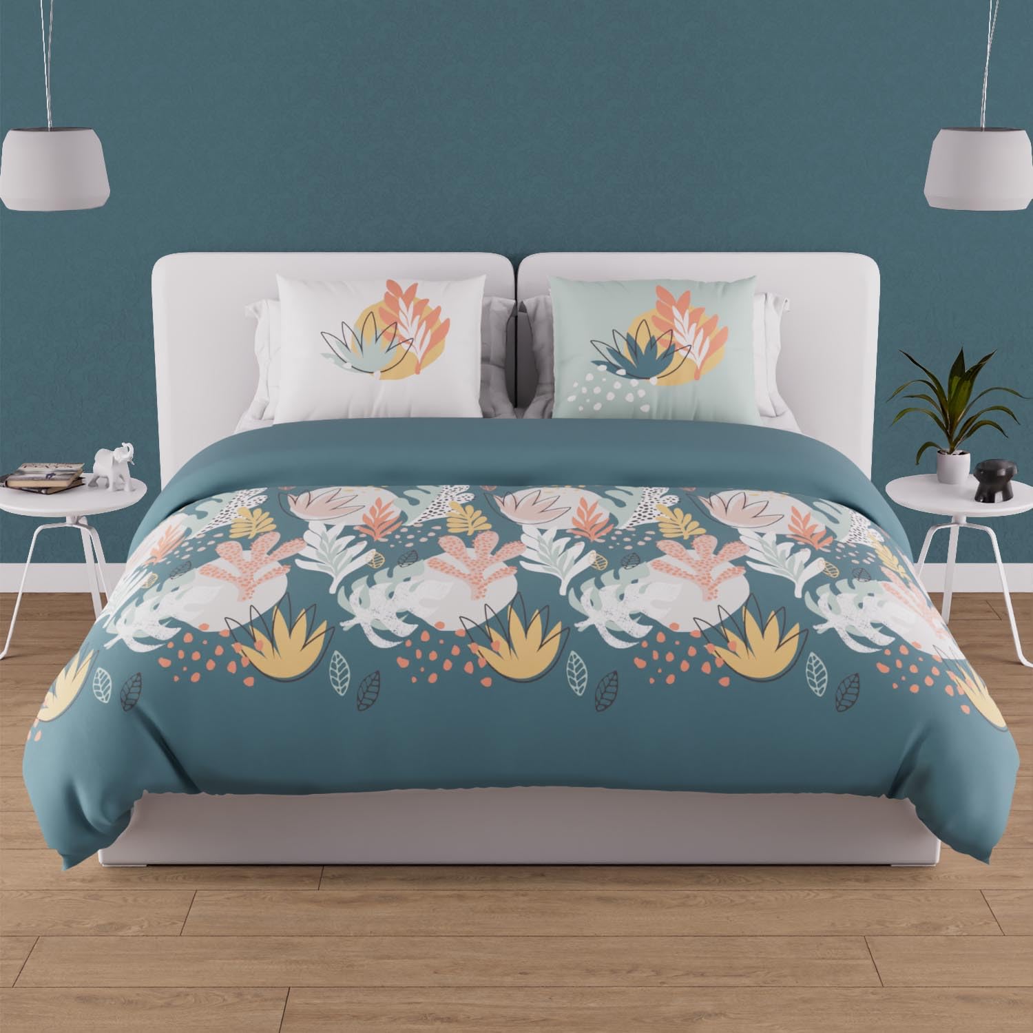 Soleil d'ocre, Mathis Blue Cotton Duvet Cover Set, 57 Thread Count, 240 x 220 cm