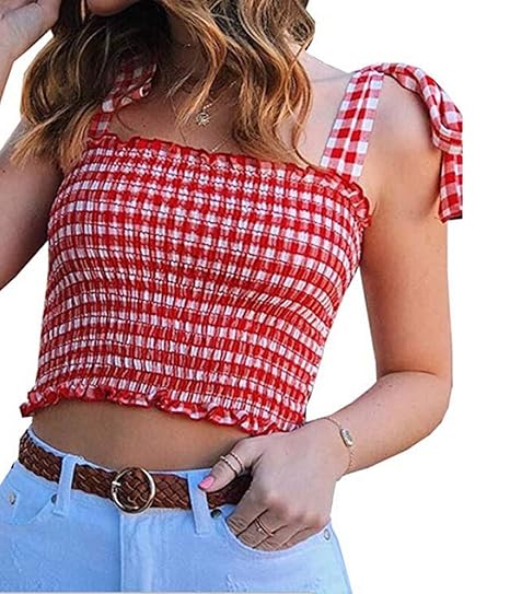red smocked tank top