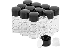 Cadbibe 10ml Clear Glass Graduated Vials with Screw Caps and Plastic Stoppers, Small Sample Vials with Lids, Leak-Proof Liquid Storage Empty Vial, 12PCS