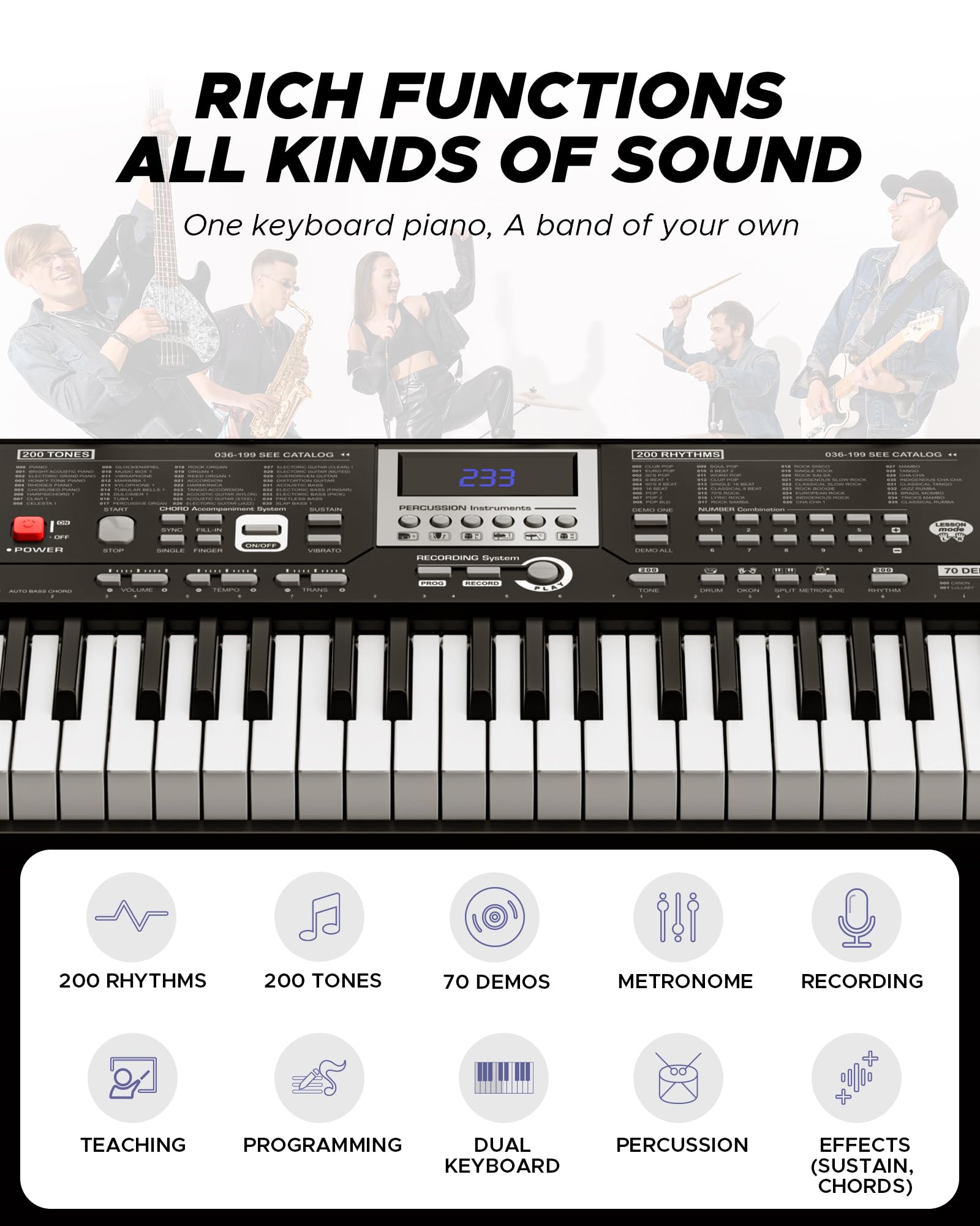 Starfavor 61 Key Portable Electric Keyboard Electronic Piano Music for Beginners Adults Kids, include Z-style Stand, Stool, Power Supply, Microphone, Headphone (SEK-461S)