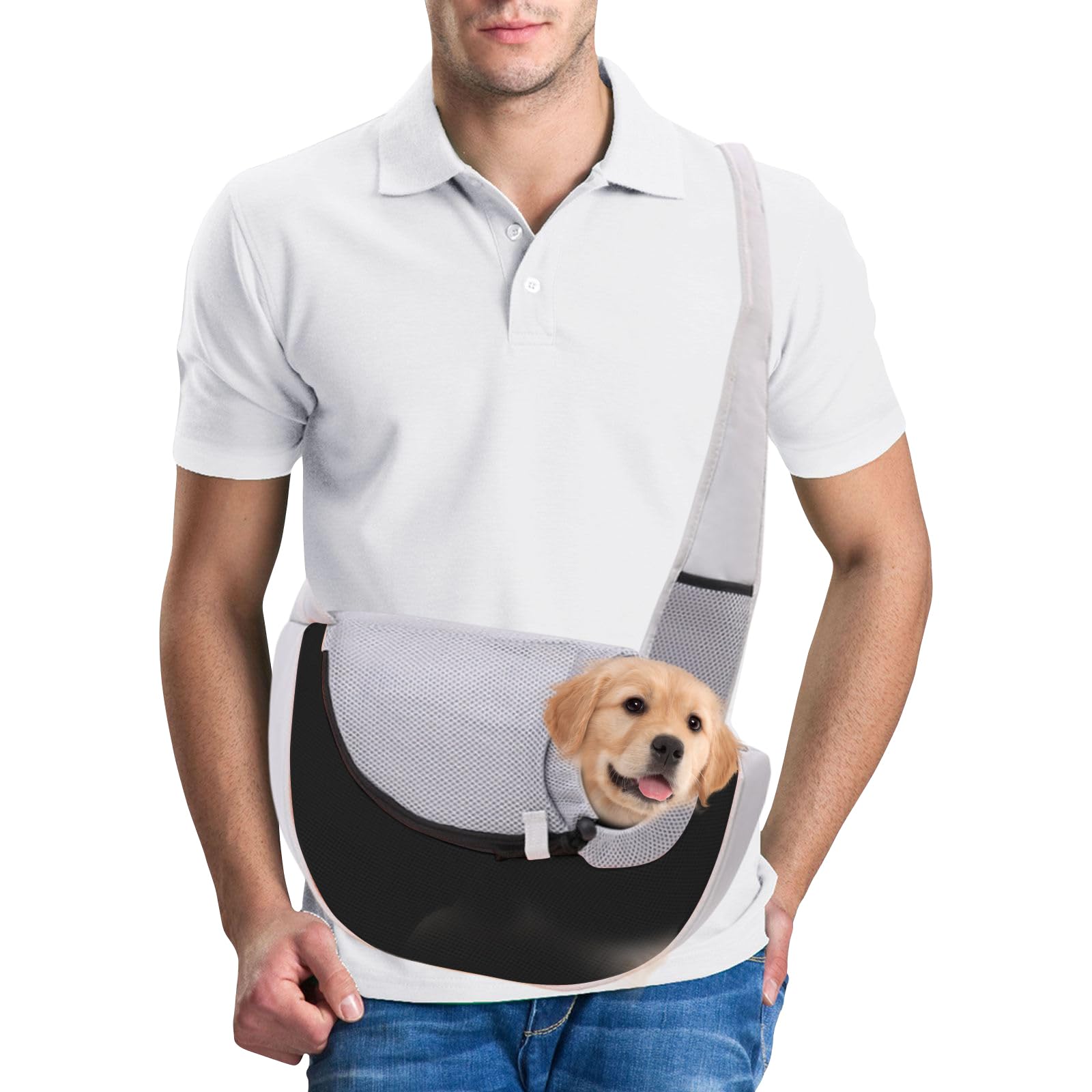 PETCUTE Pet Sling Carrier,Hands-free Small Pet Pouch Bag,Breathable Cat Dog Carrier Bag,Front Pocket,Shoulder Tote Bag for Small Animals,Dog,Cat,Outdoor Travel,Walking,Hiking,Black,S