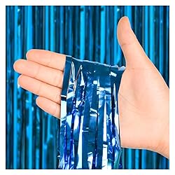 PABUES 3 Pack 3.3 x 6.6 FT Dark Blue Foil Fringe